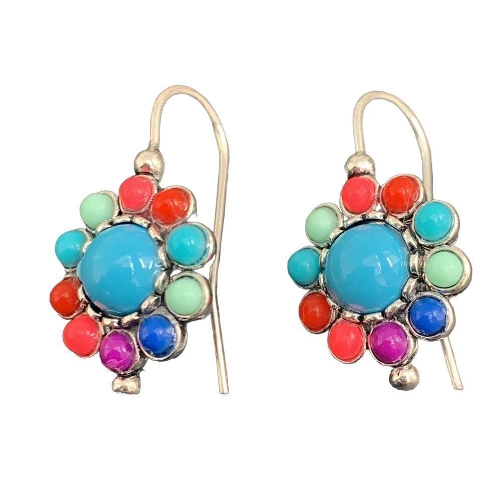 Boho Flower Power Drop Earrings in Colorful Hippie 1960s Bohemian Style